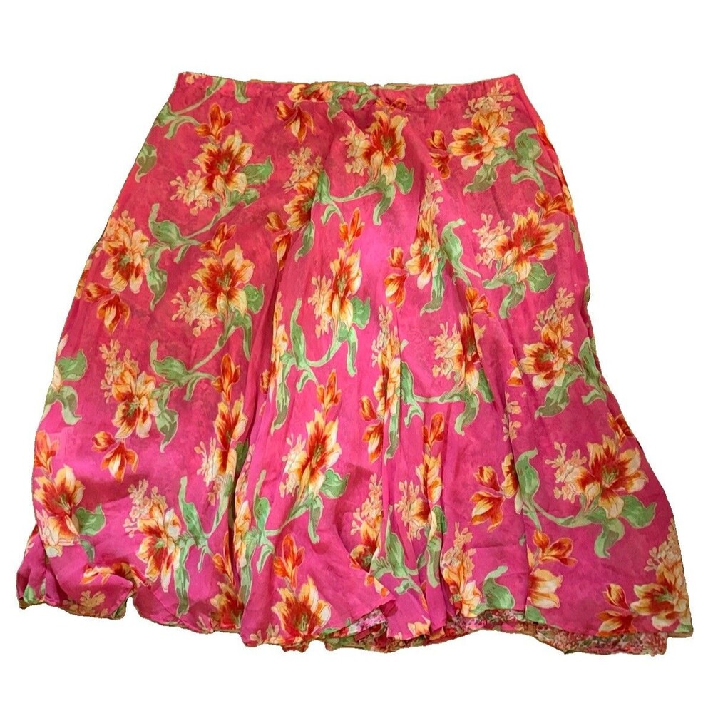 Coldwater Creek Floral Reversible Skirt Elastic Waist Pink Green Size XL-1X